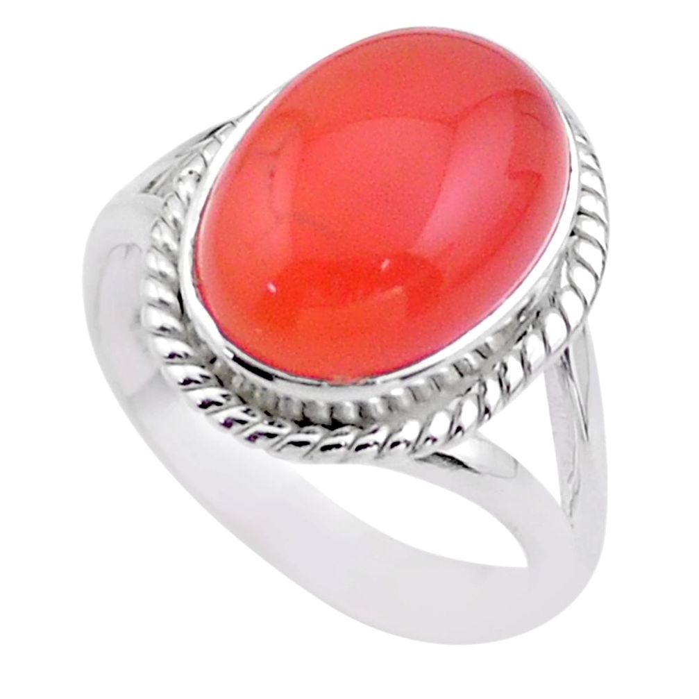 6.48cts solitaire natural cornelian (carnelian) 925 silver ring size 8 t45942