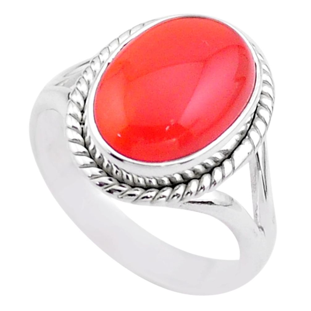 6.49cts solitaire natural cornelian (carnelian) 925 silver ring size 8 t45943