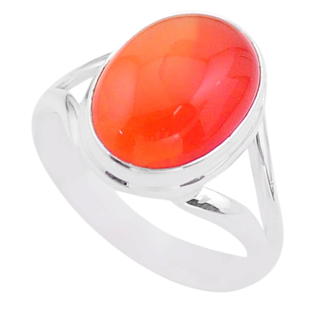 6.57cts solitaire natural cornelian (carnelian) 925 silver ring size 8 t45962