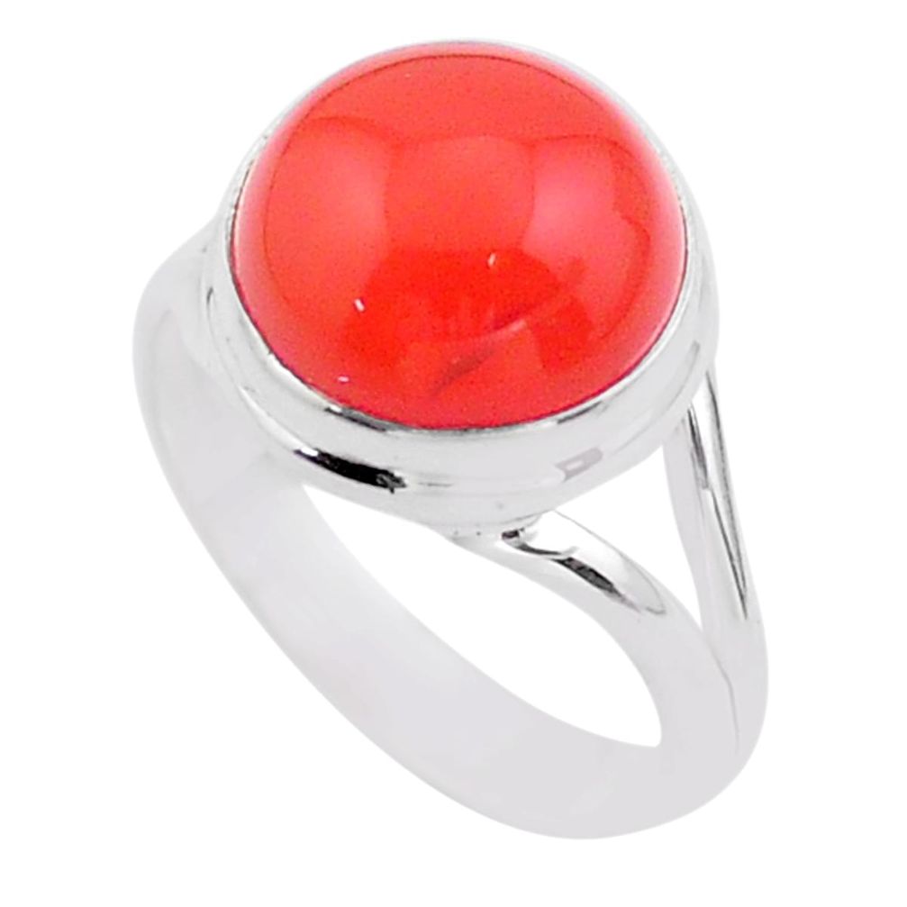 6.04cts solitaire natural cornelian (carnelian) 925 silver ring size 8 t45970