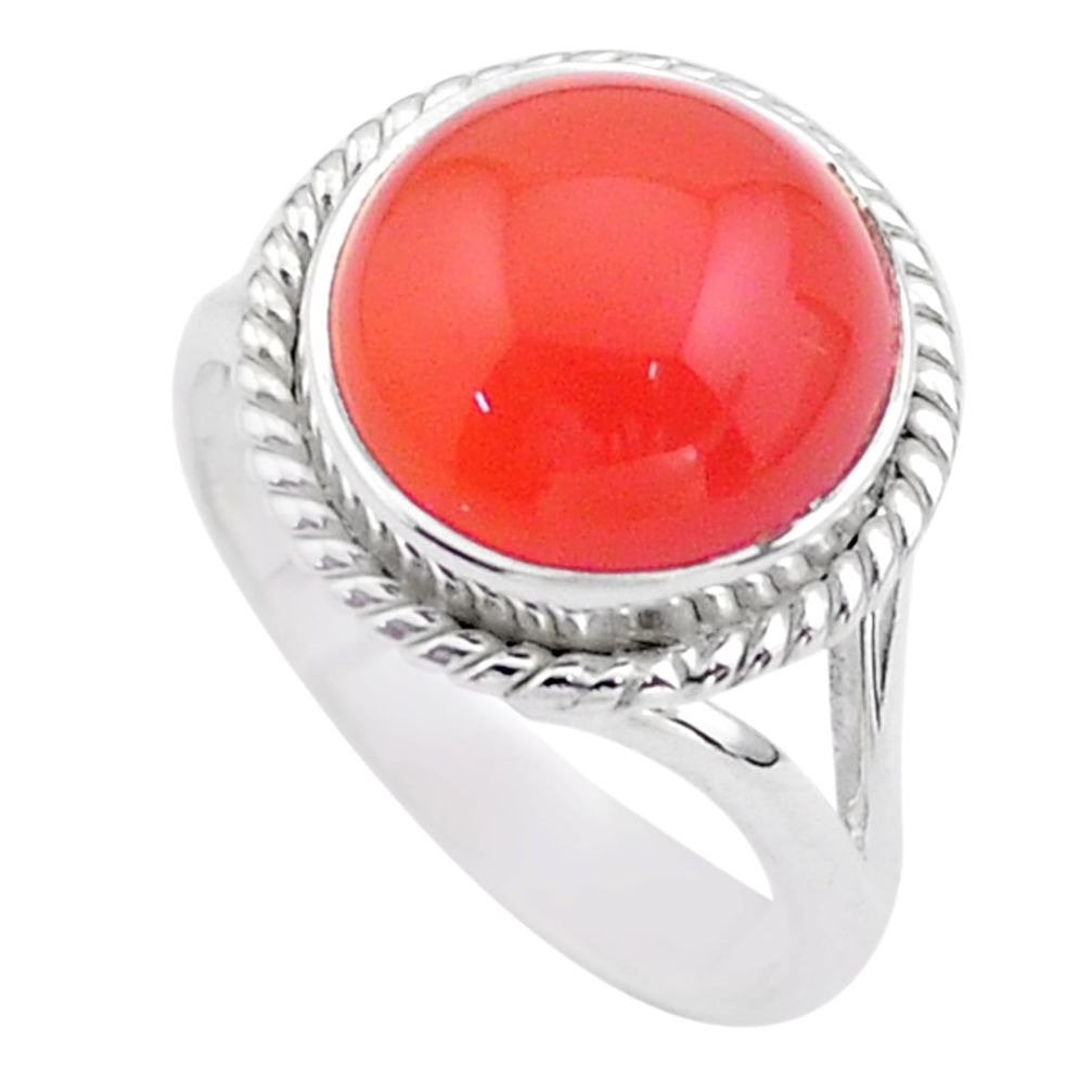 6.29cts solitaire natural cornelian (carnelian) 925 silver ring size 8 t45977