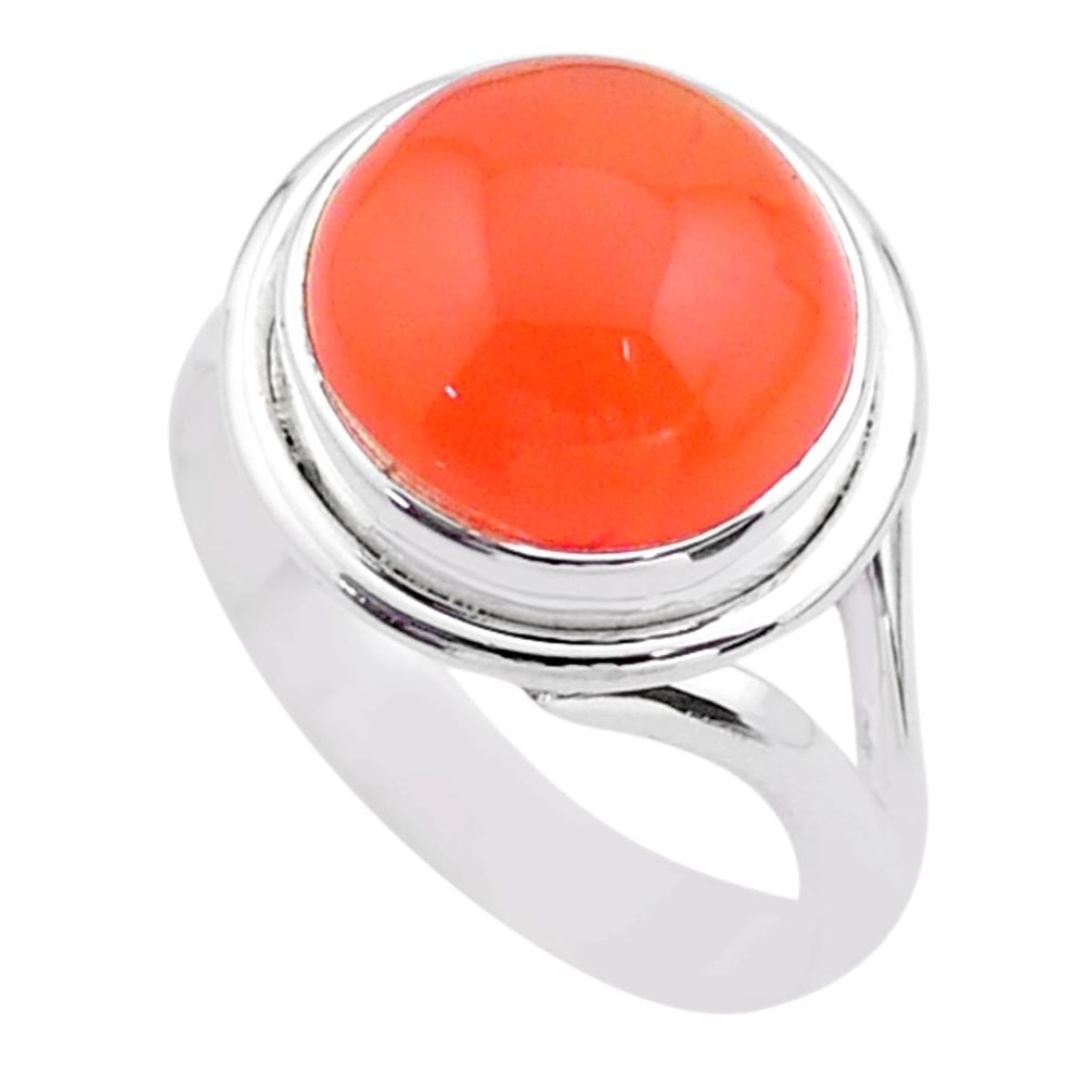 6.74cts solitaire natural cornelian (carnelian) 925 silver ring size 8 t45979