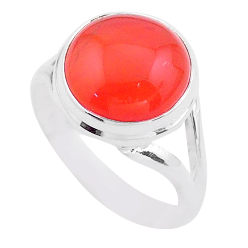 6.48cts solitaire natural cornelian (carnelian) 925 silver ring size 8 t45980