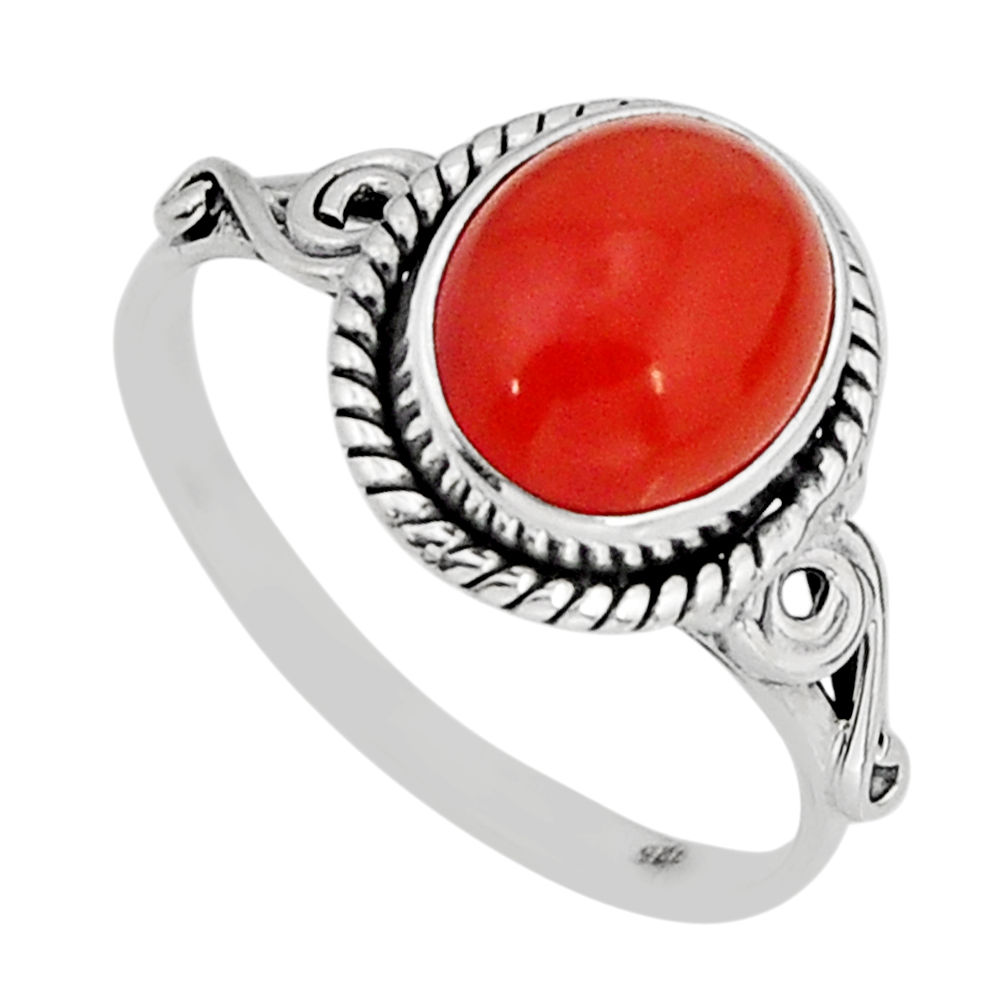 3.98cts solitaire natural cornelian (carnelian) 925 silver ring size 8 y77004