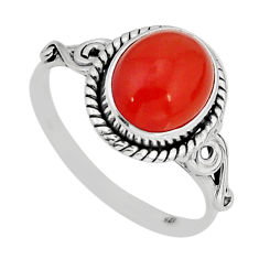 3.98cts solitaire natural cornelian (carnelian) 925 silver ring size 8 y77004