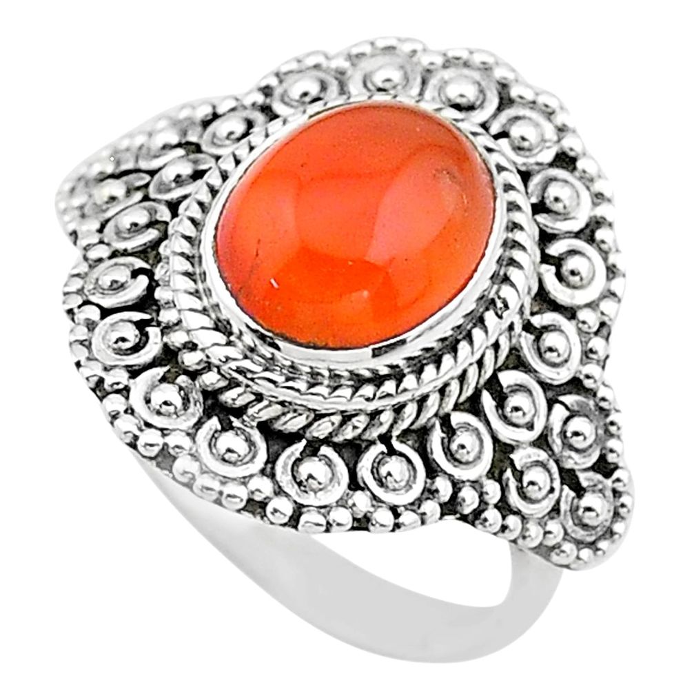 4.27cts solitaire natural cornelian (carnelian) 925 silver ring size 6.5 t20123
