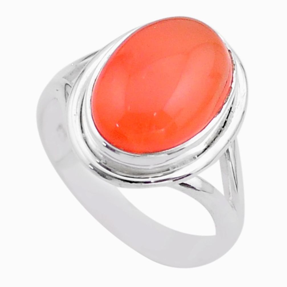 7.07cts solitaire natural cornelian (carnelian) 925 silver ring size 8.5 t45941