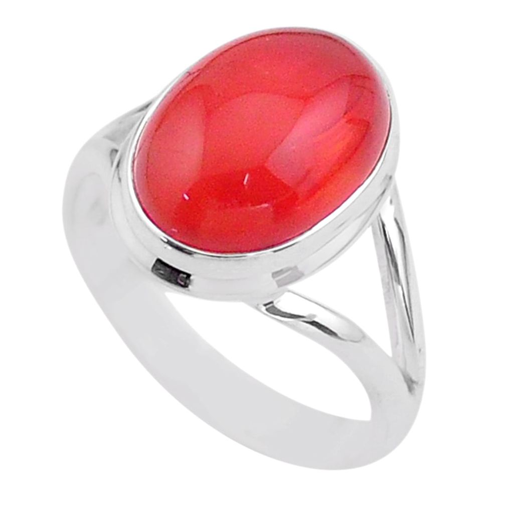 6.58cts solitaire natural cornelian (carnelian) 925 silver ring size 8.5 t45948