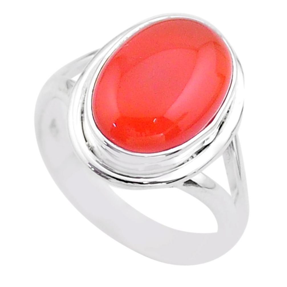 6.78cts solitaire natural cornelian (carnelian) 925 silver ring size 8.5 t45953
