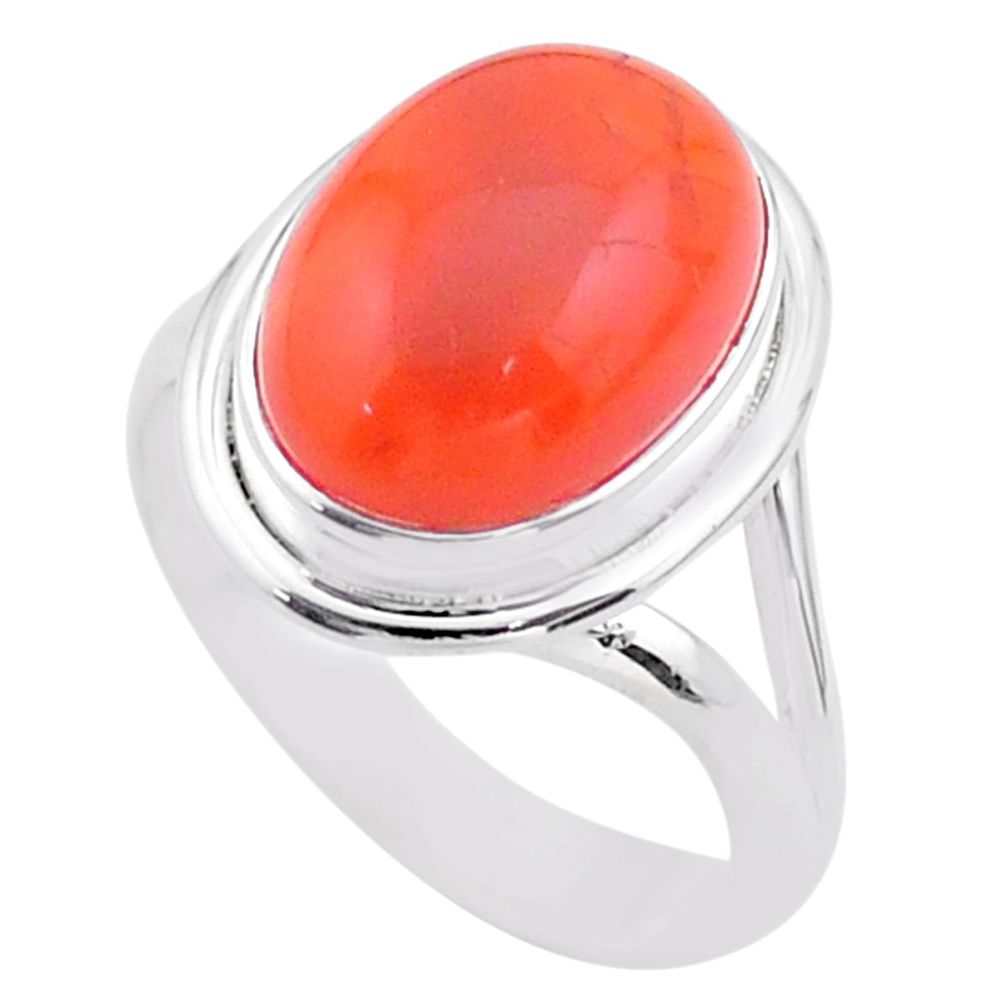 6.56cts solitaire natural cornelian (carnelian) 925 silver ring size 7.5 t45967