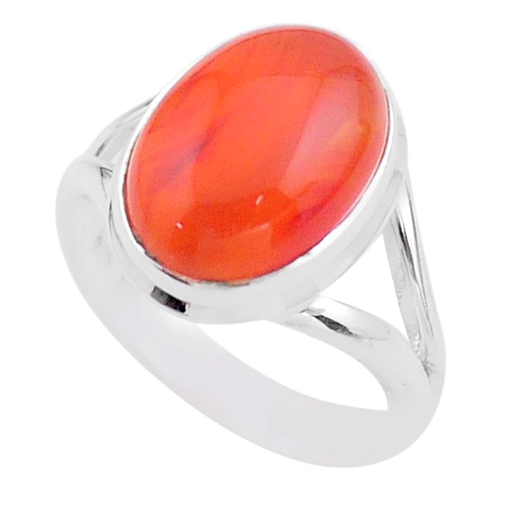 6.04cts solitaire natural cornelian (carnelian) 925 silver ring size 7.5 t45976