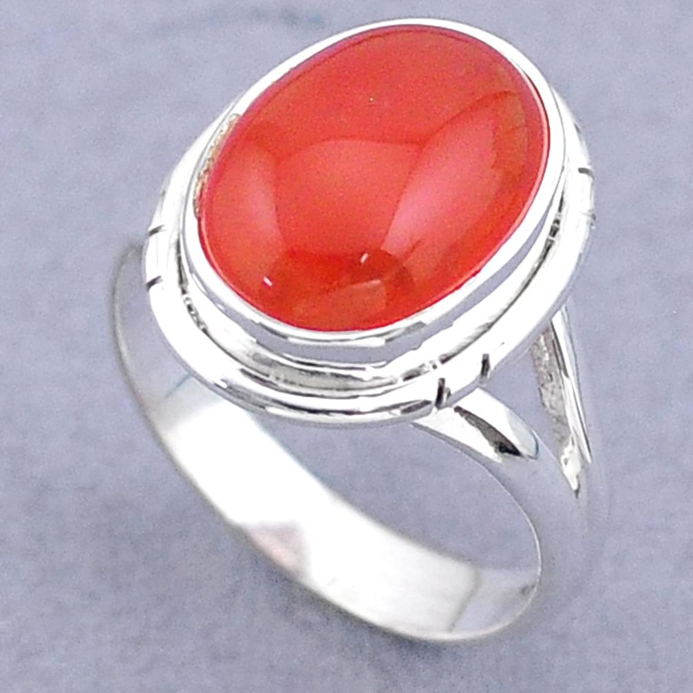 6.36cts solitaire natural cornelian (carnelian) 925 silver ring size 7.5 t47480