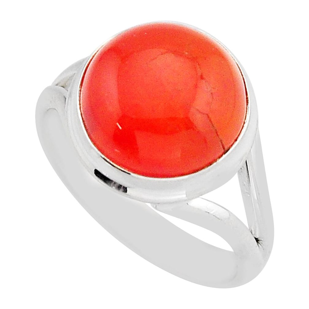 6.01cts solitaire natural cornelian (carnelian) 925 silver ring size 8.5 y64235