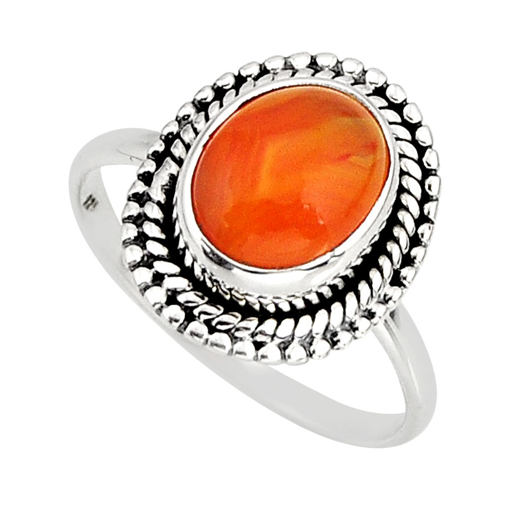 3.92cts solitaire natural cornelian (carnelian) 925 silver ring size 7.5 y75006
