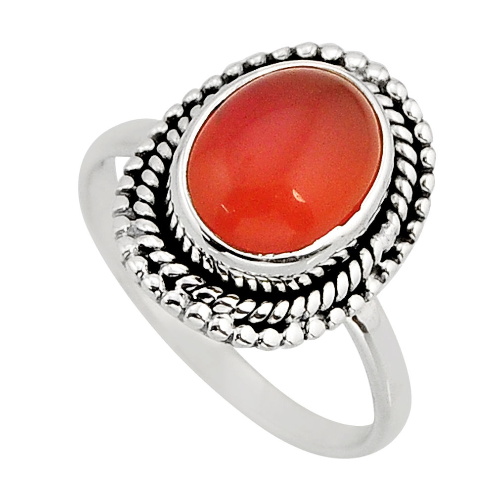 4.09cts solitaire natural cornelian (carnelian) 925 silver ring size 6.5 y76264