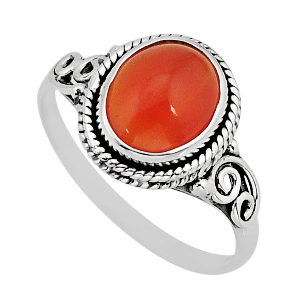 3.83cts solitaire natural cornelian (carnelian) 925 silver ring size 8.5 y76296