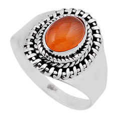 1.93cts solitaire natural cornelian (carnelian) oval silver ring size 8 n40244