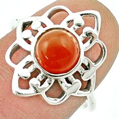 2.45cts solitaire natural cornelian (carnelian) round silver ring size 8 u37084
