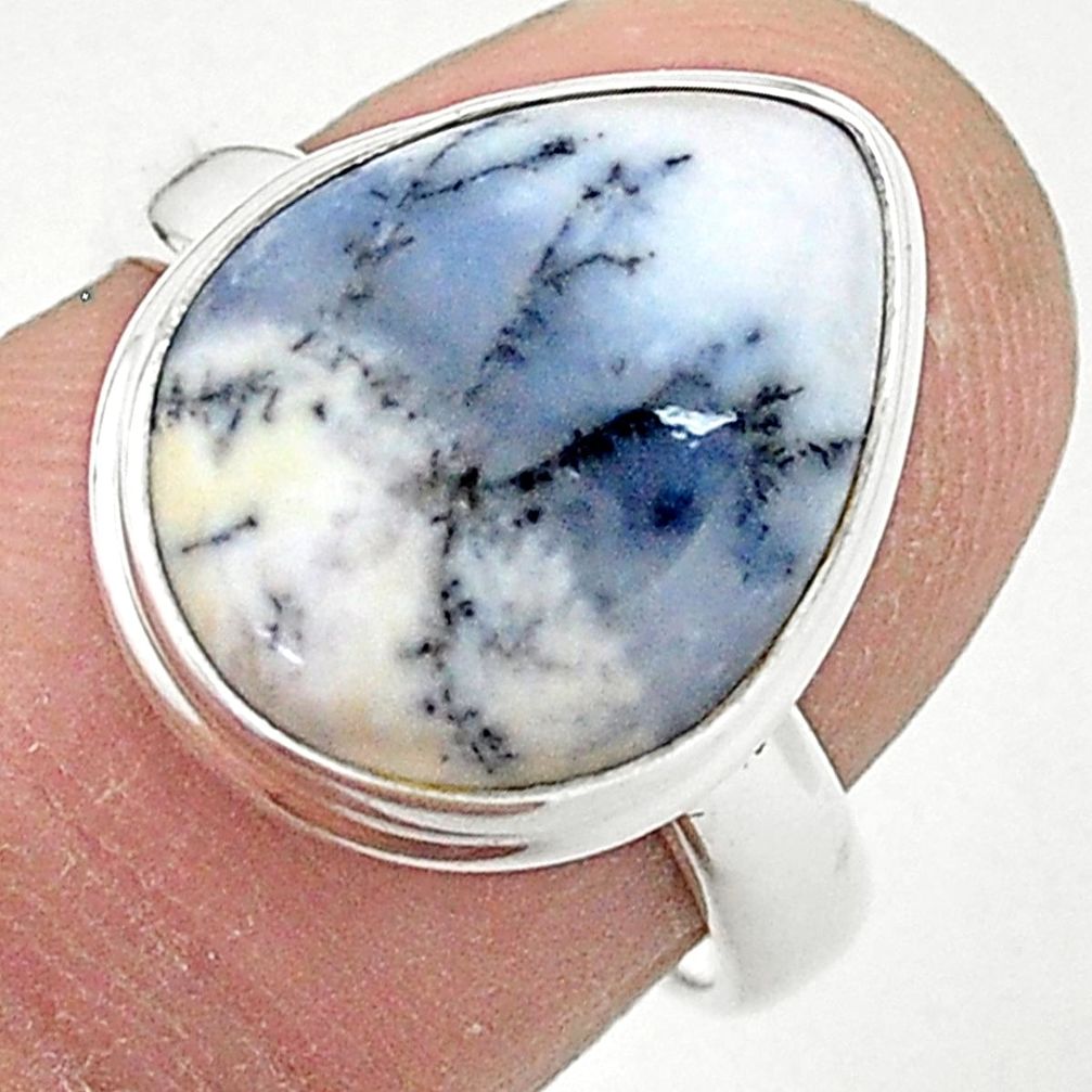 9.18cts solitaire natural dendrite opal (merlinite) 925 silver ring size 7 t3510
