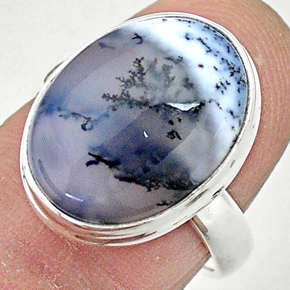 9.90cts solitaire natural dendrite opal (merlinite) 925 silver ring size 7 t3516