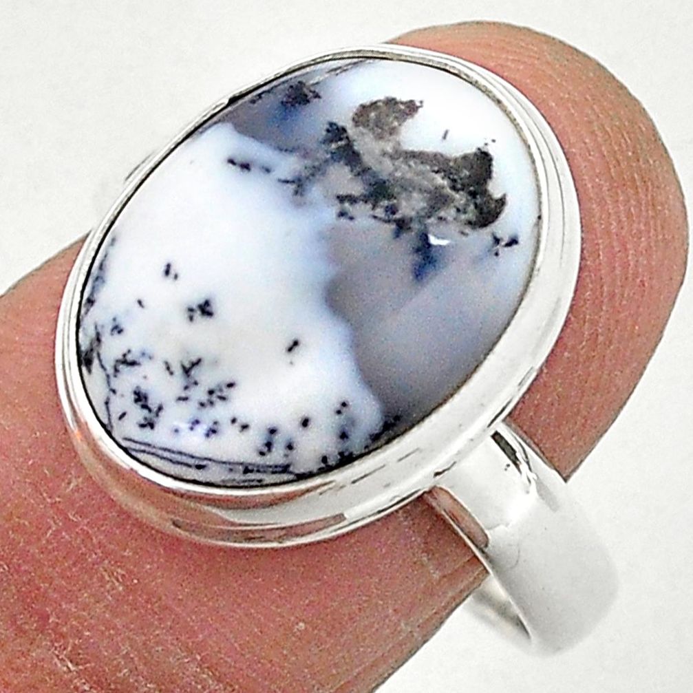 8.75cts solitaire natural dendrite opal (merlinite) 925 silver ring size 9 t3503