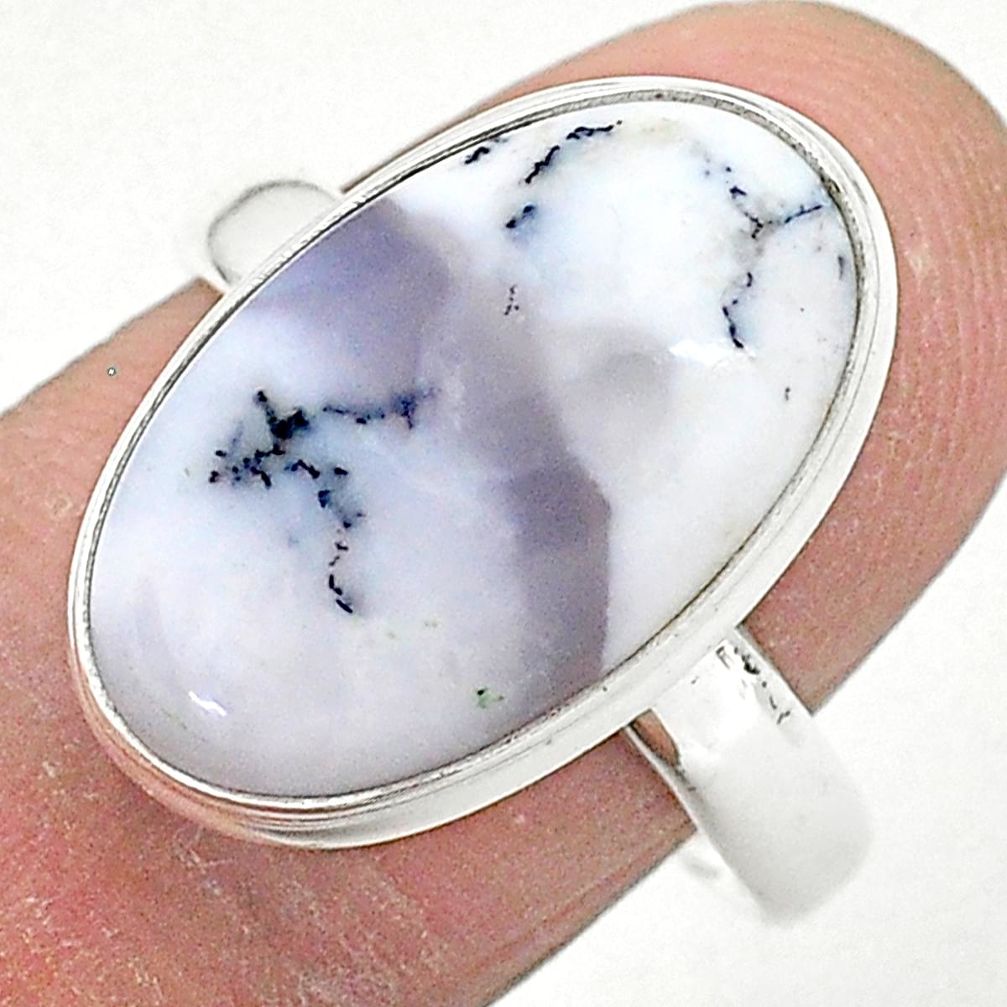 9.47cts solitaire natural dendrite opal (merlinite) 925 silver ring size 9 t3511