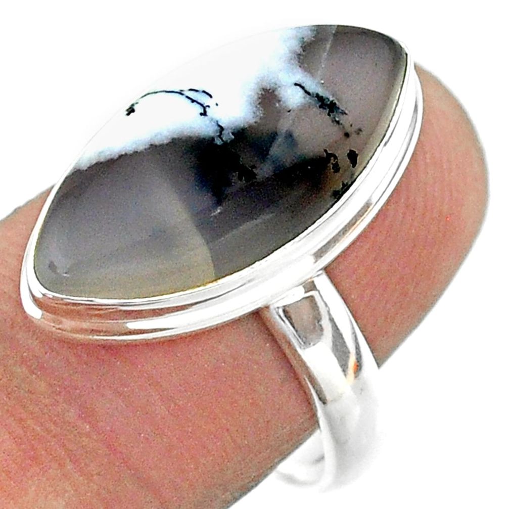 13.15cts solitaire natural dendrite opal (merlinite) silver ring size 8 t39197
