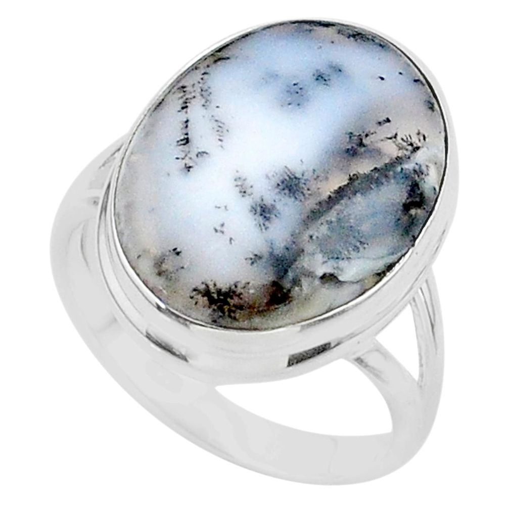 13.87cts solitaire natural dendrite opal (merlinite) silver ring size 9 t24689