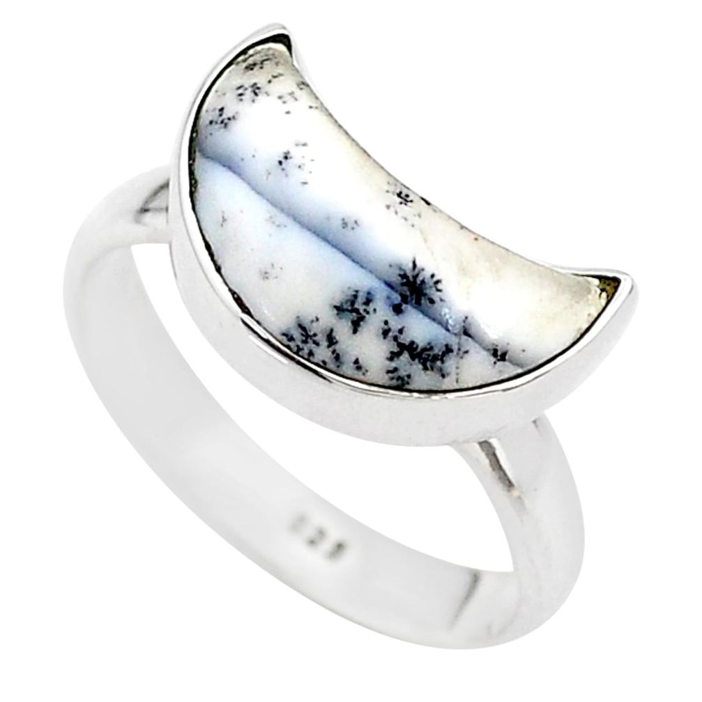 5.22cts moon natural dendrite opal (merlinite) silver ring size 6.5 t22068