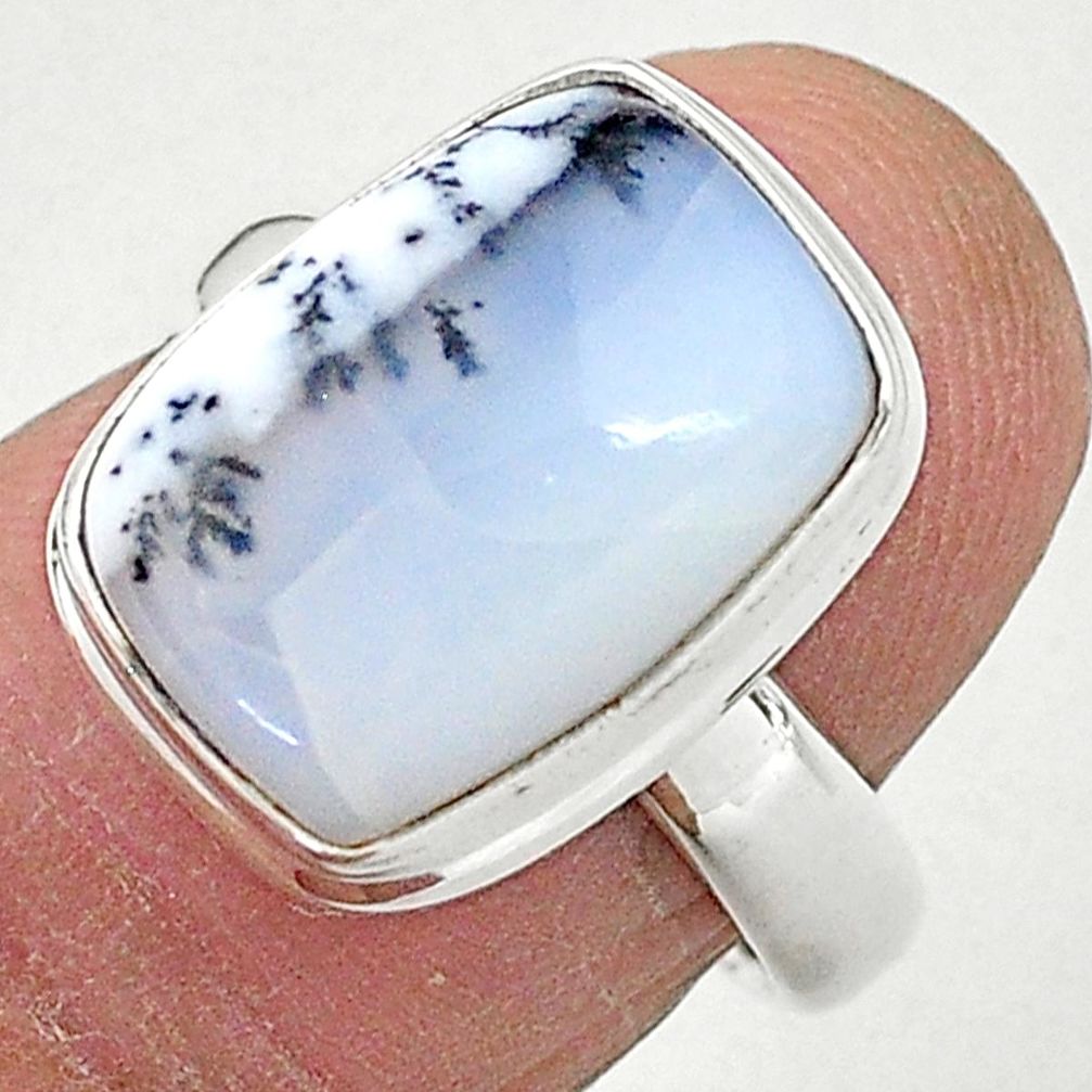 6.72cts solitaire natural dendrite opal (merlinite) silver ring size 6.5 t3508