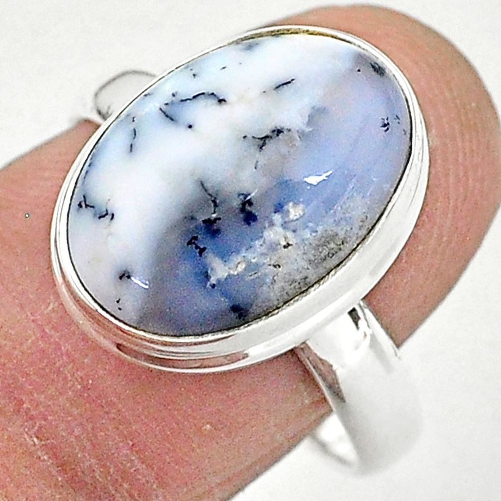7.71cts solitaire natural dendrite opal (merlinite) silver ring size 8.5 t3513