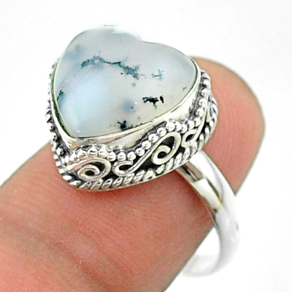 6.31cts solitaire natural dendrite opal (merlinite) silver ring size 7.5 t55909