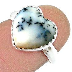 5.67cts solitaire natural dendrite opal 925 silver heart ring size 7.5 u45953