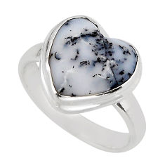 6.20cts solitaire natural dendrite opal heart 925 silver ring size 6 y75836