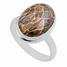6.45cts solitaire natural dinosaur bone fossilized 925 silver ring size 8 n40136