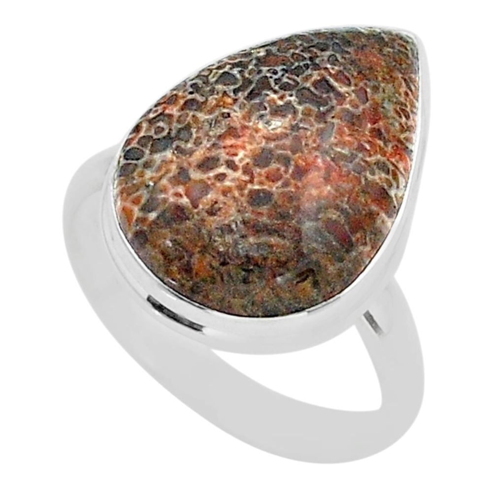 14.26cts solitaire natural dinosaur bone fossilized silver ring size 10 t39073