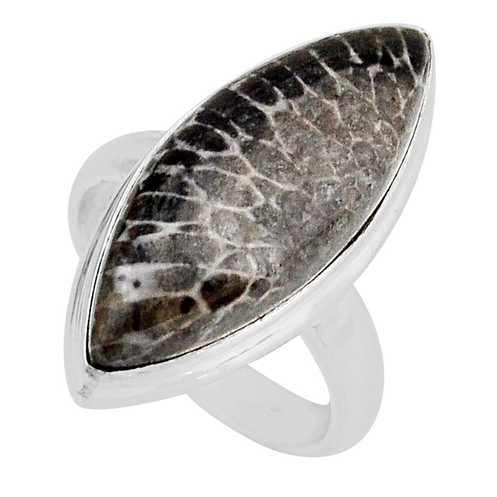 11.44cts solitaire natural dinosaur bone fossilized silver ring size 6 y56420