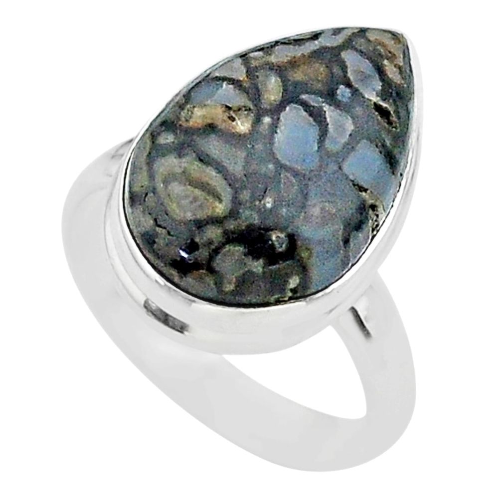 12.60cts solitaire natural dinosaur bone fossilized silver ring size 8 t39072