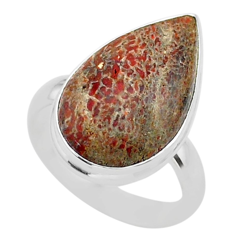 13.70cts solitaire natural dinosaur bone fossilized silver ring size 8 t39096