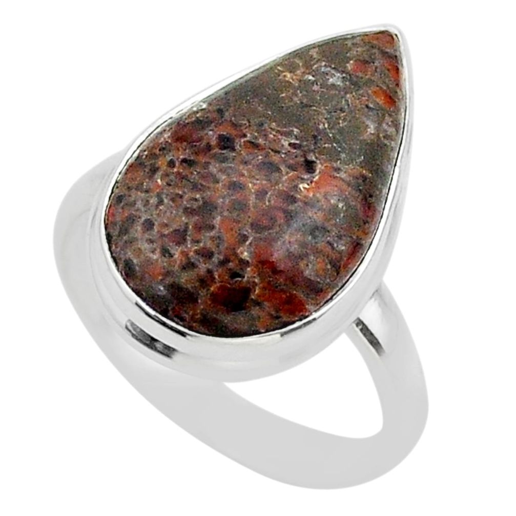 12.99cts solitaire natural dinosaur bone fossilized silver ring size 9 t39093