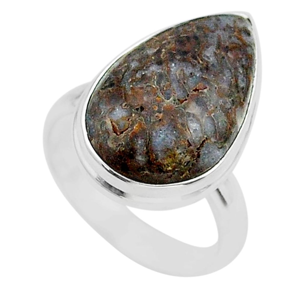 13.70cts solitaire natural dinosaur bone fossilized silver ring size 7.5 t39107