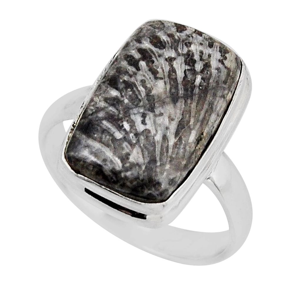 9.99cts solitaire natural dinosaur bone fossilized silver ring size 8.5 y56409