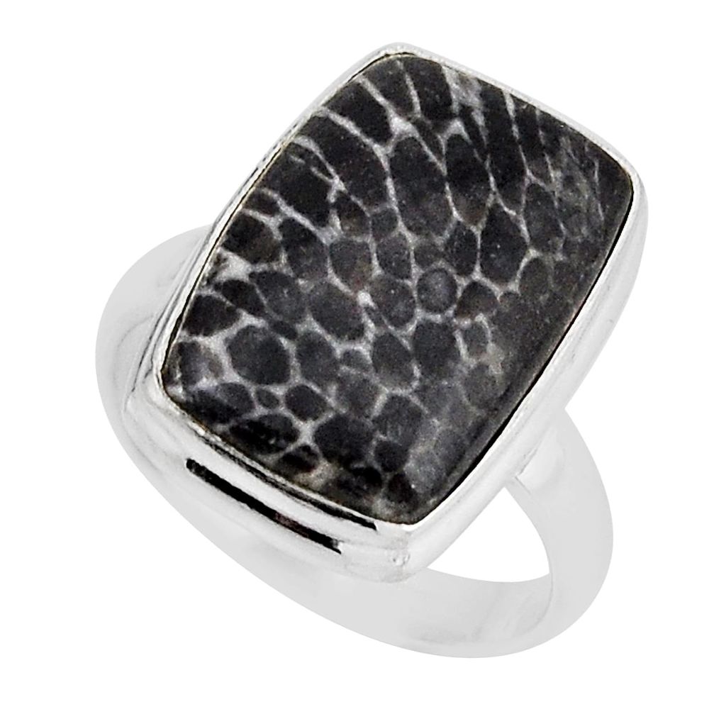 9.56cts solitaire natural dinosaur bone fossilized silver ring size 6.5 y56410