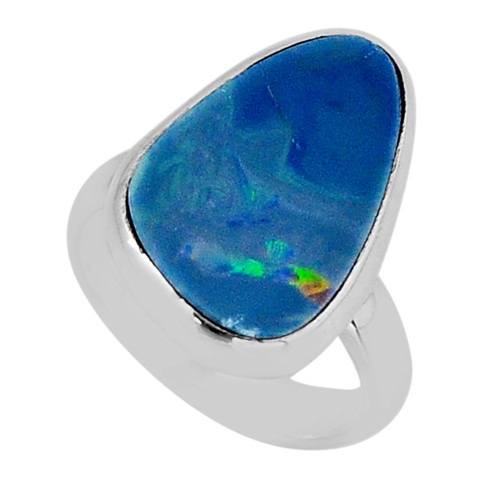 4.93cts solitaire natural doublet opal australian 925 silver ring size 5 y72021