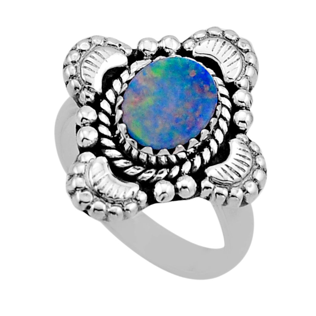 2.07cts solitaire natural doublet opal australian 925 silver ring size 7 n53984