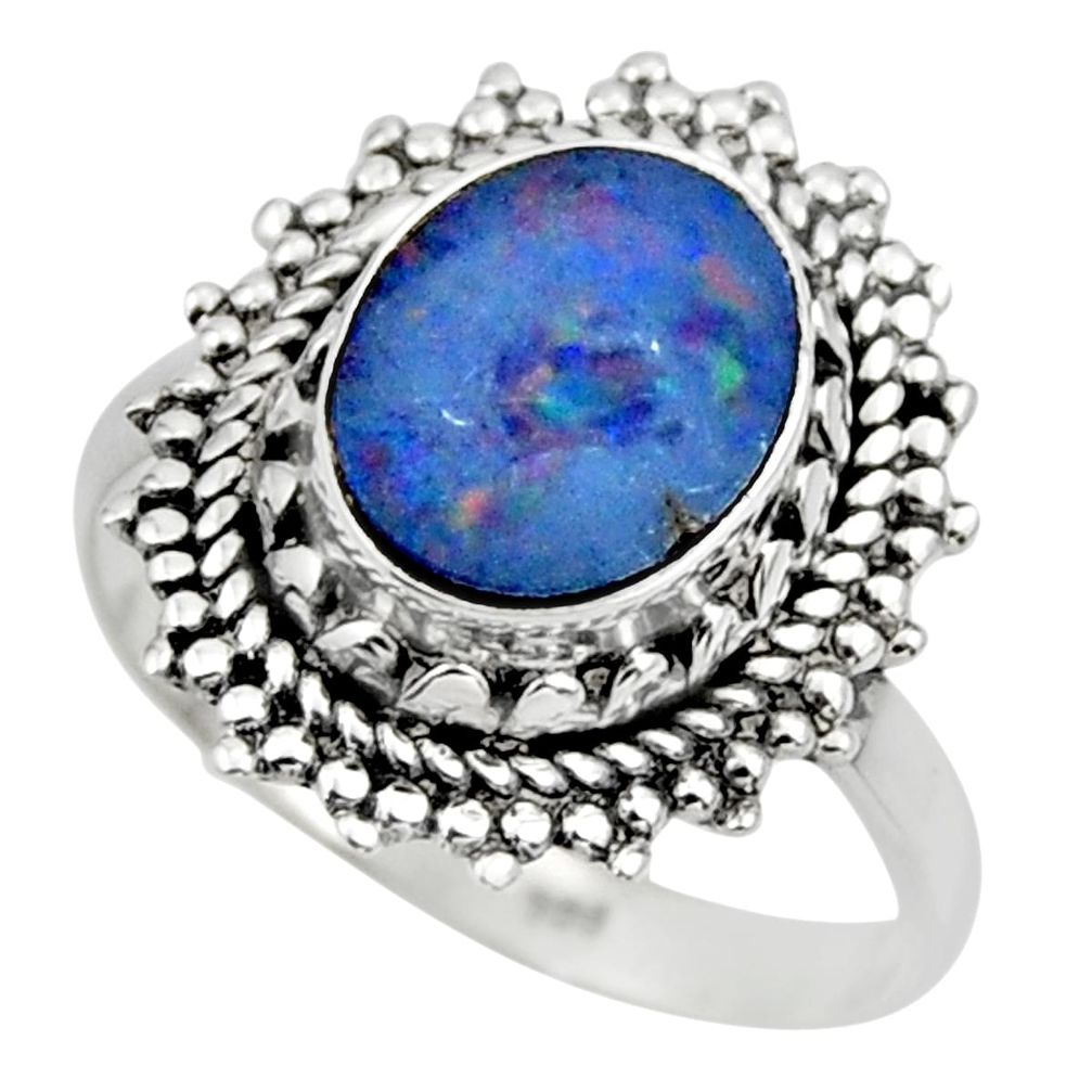 3.37cts solitaire natural doublet opal australian 925 silver ring size 7 r49550