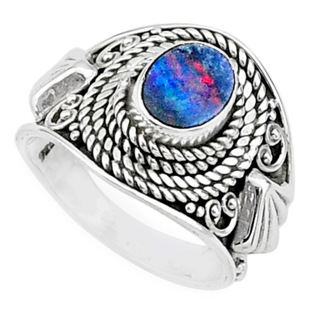 1.46cts solitaire natural doublet opal australian 925 silver ring size 7 t15431