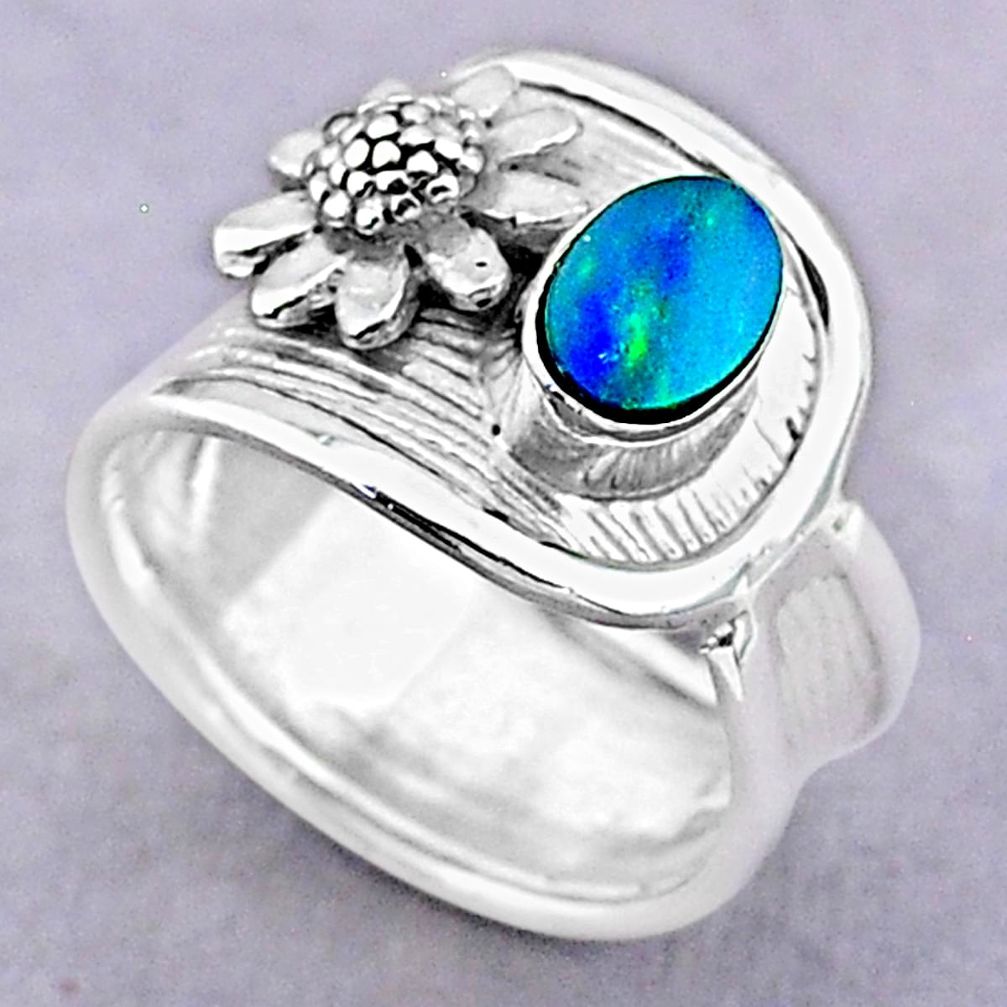 0.94cts solitaire natural doublet opal australian 925 silver ring size 7 t32471