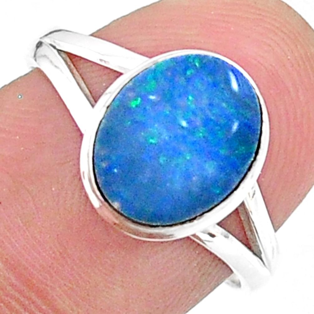 2.31cts solitaire natural doublet opal australian 925 silver ring size 7 t34623