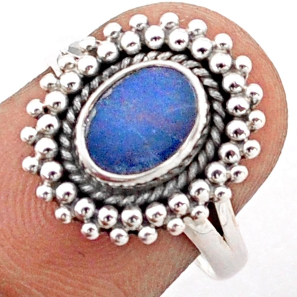 1.73cts solitaire natural doublet opal australian 925 silver ring size 7 t81749